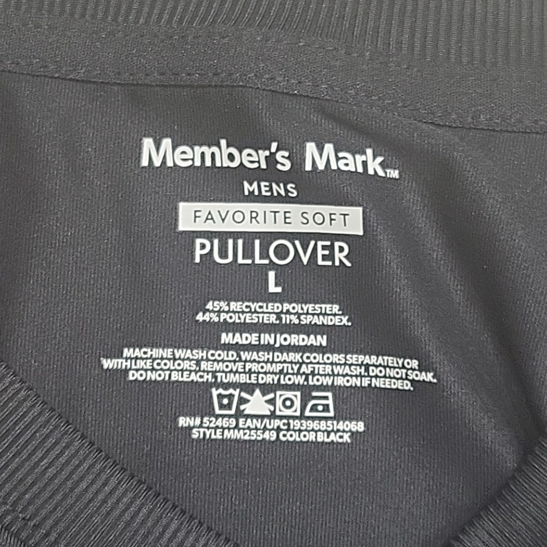 Members Mark Mens Top Large Size Black Long Sleeves Pullover w Zip Pocket gallery