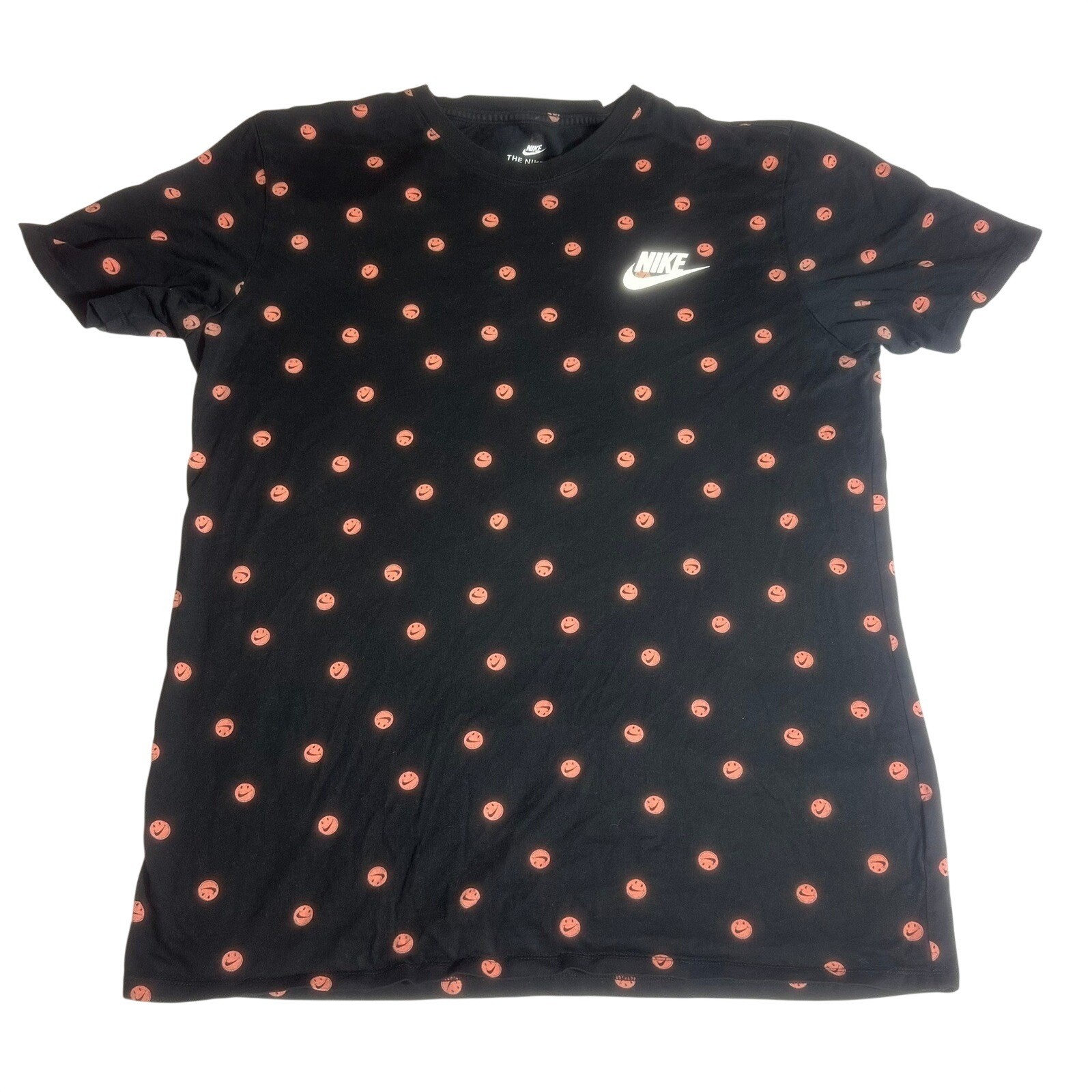 Nike Smiley Face All Over Print T Shirt Black AOP Logo Streetwear Mens Large