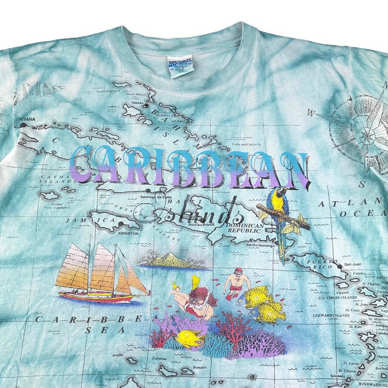 Vintage 90s All Over Print Caribbean T Shirt Mens Large Blue Map Multicoloured gallery