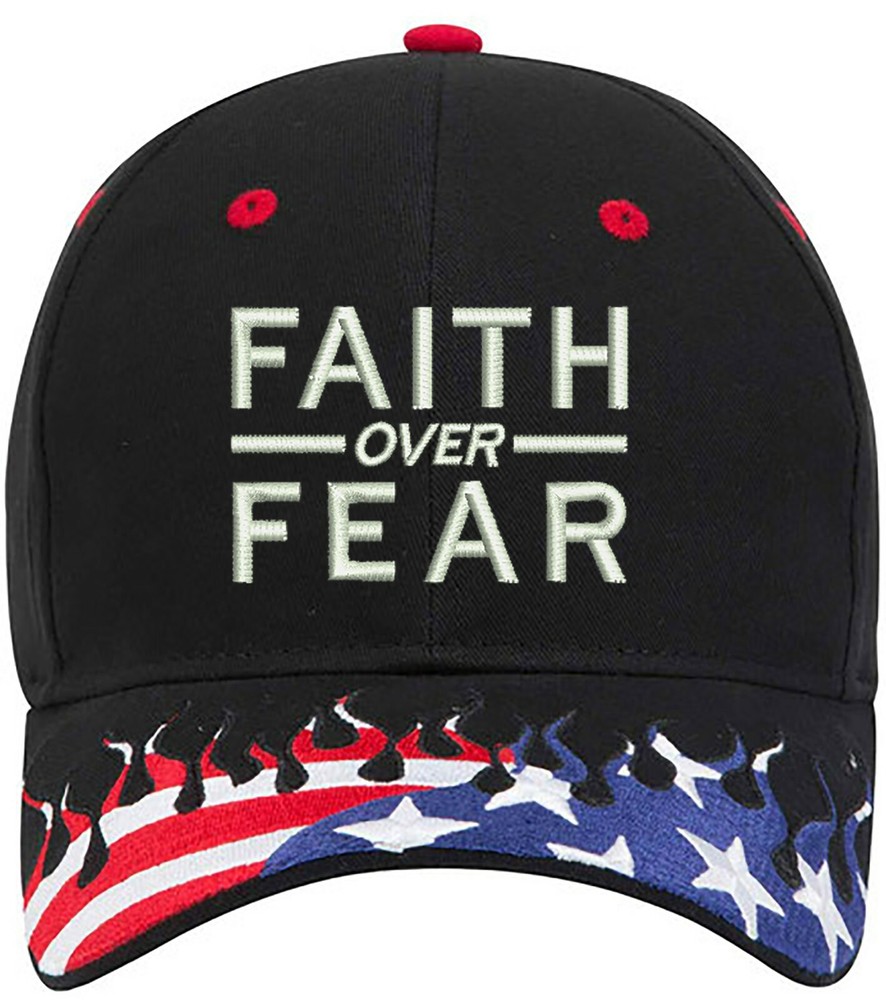 Faith Over Fear Embroidered Structured Adjustable One Size Fits All US Flag Hat