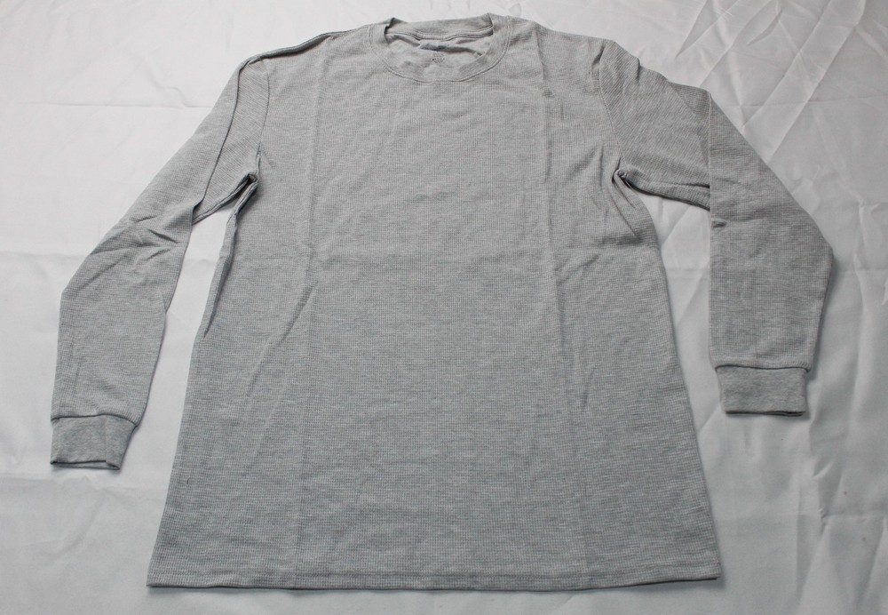 Blue Ice Men’s Soild Long Sleeve Waffle Knit T-Shirt CN6 Heather Grey Large NWT
