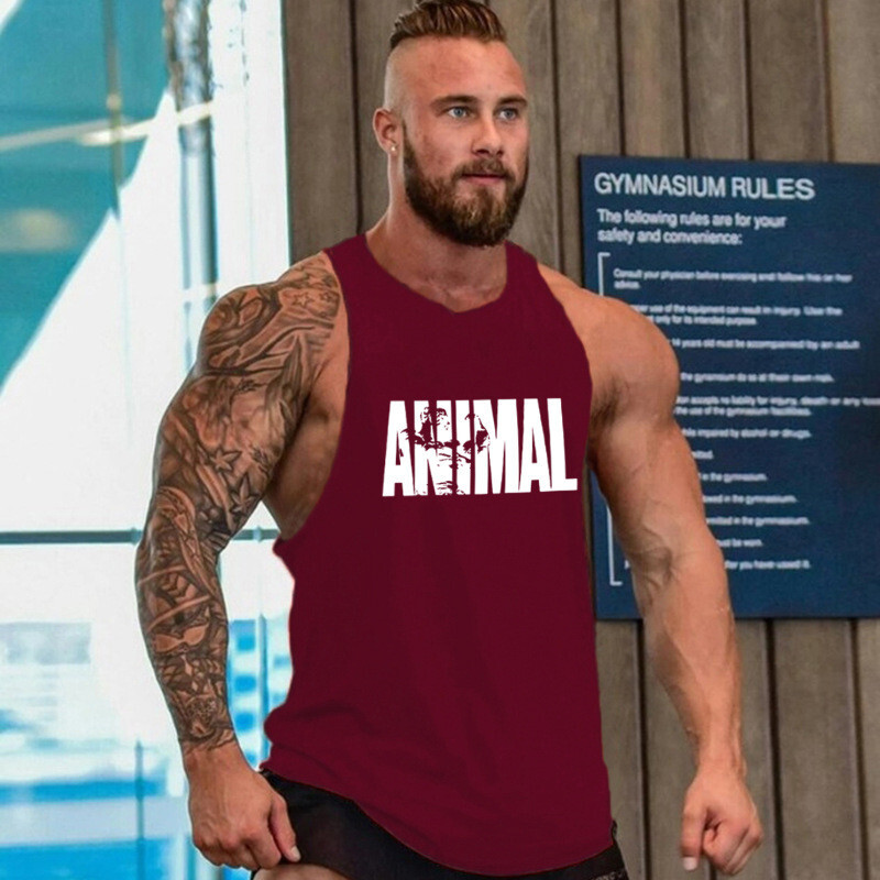 Men's Gym Workout Printed "ANIMAL" Tank Top VEST Fitness Bodybuilding Stringer gallery