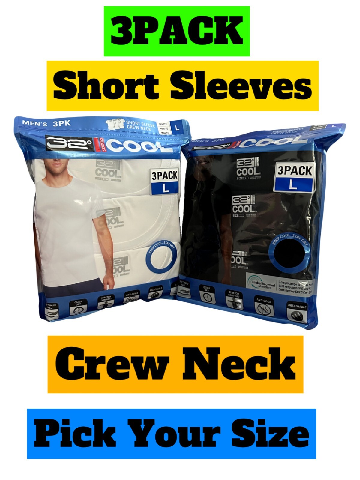 32 DEGREES COOL MEN'S 3 PACK SHORT SLEEVE CREW NECK SHIRT gallery