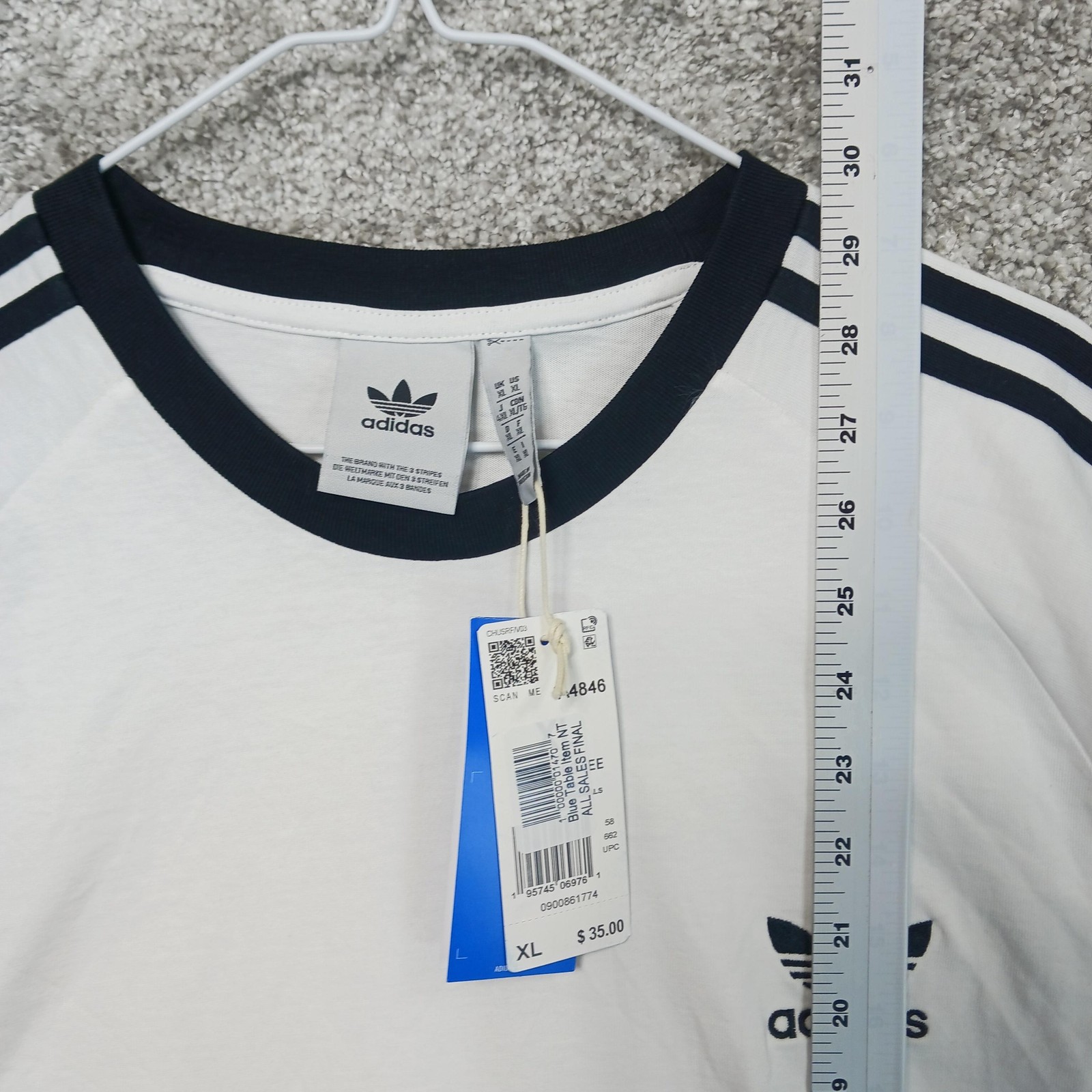 Adidas Shirt Mens XL White 3-Stripes Trefoil Originals Crew Neck Casual T-Shirt gallery