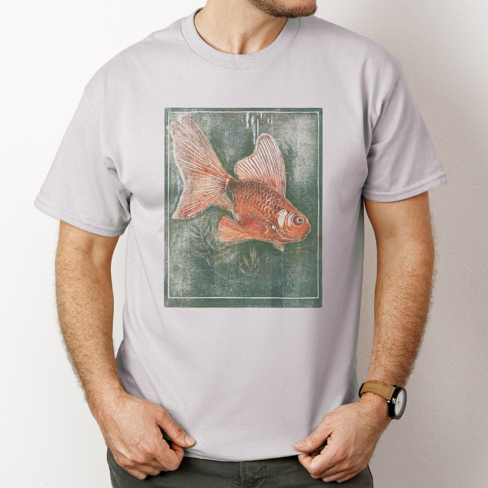 Vintage Fish Shirt Goldfish Water Artwork Tshirt Cotton Crewneck Gray gallery