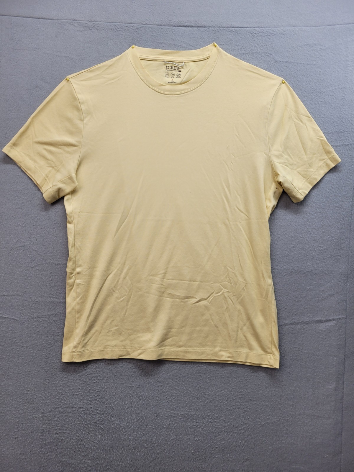 J. Crew Men Shirt L Yellow Crew Neck Short Sleeve Flat Front Breathable Pullover