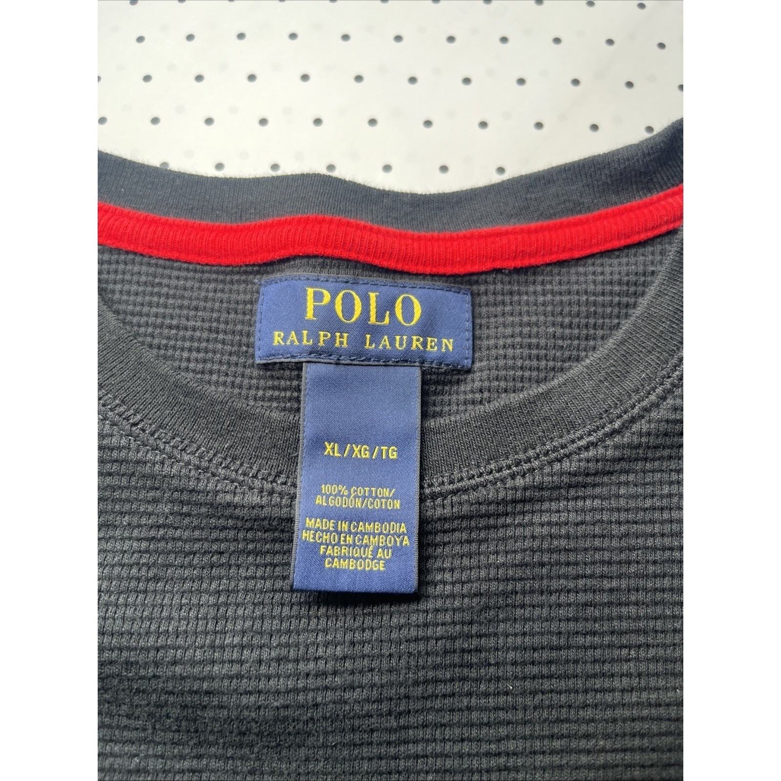 Polo Ralph Lauren Waffle Knit Thermal Shirt Mens XL Black Long Sleeve Red Pony gallery