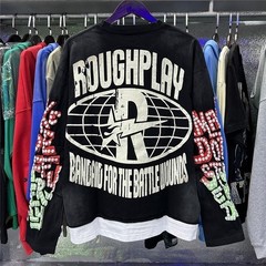 RoughPlay Retro Silver-Print Loose Holey Fake Two-Piece Long-Sleeve