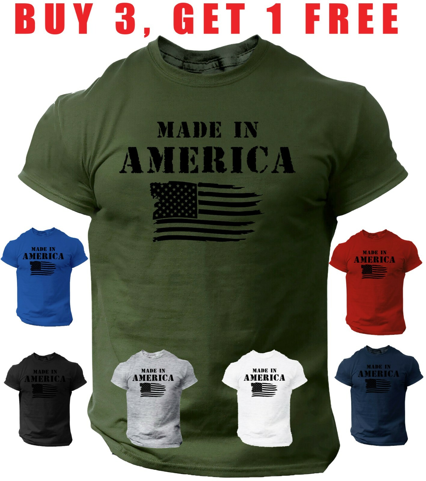 Made in America T Shirt USA Flag Distressed Military Patriotic Tee gallery