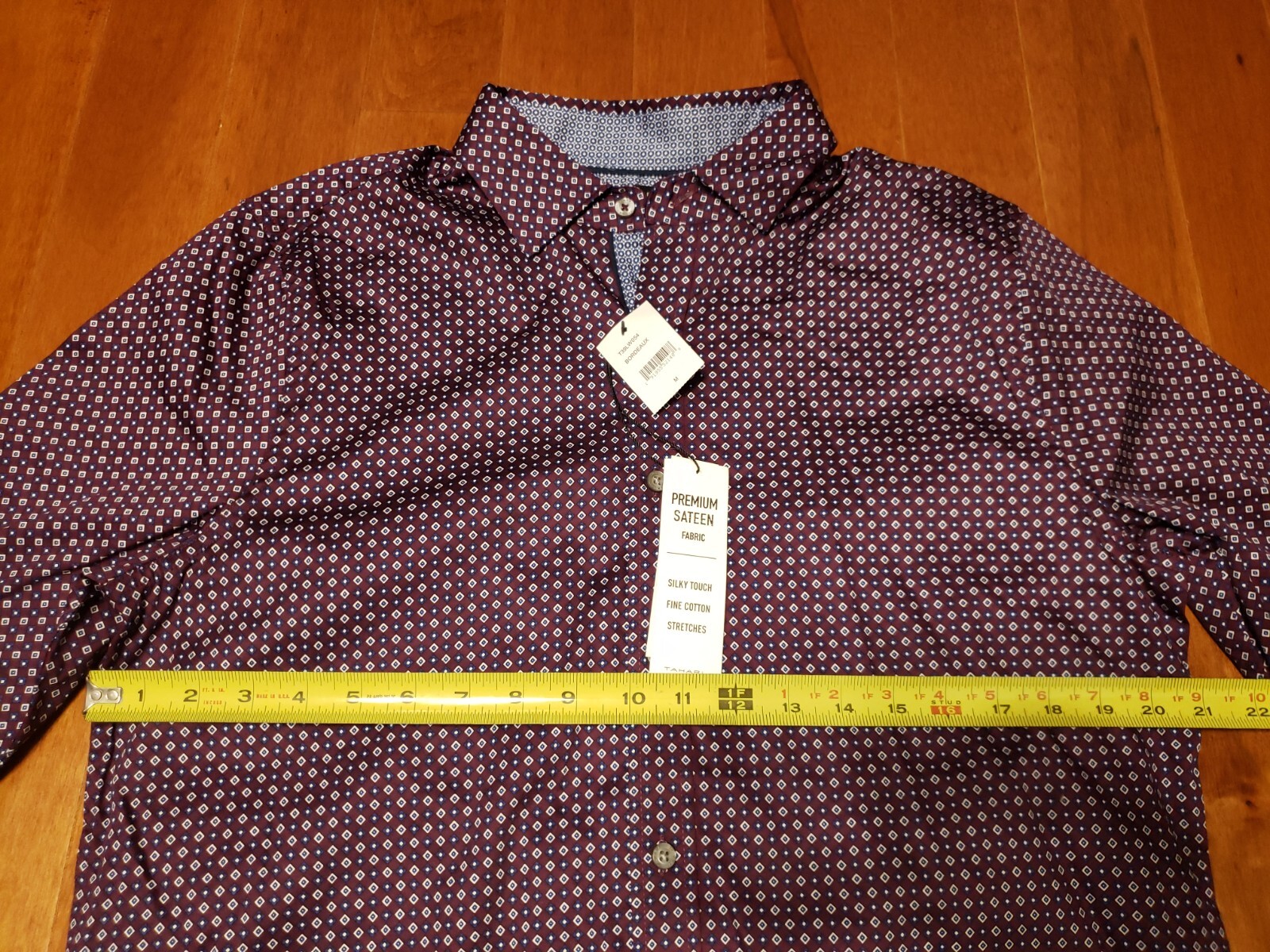 Tahari Men's M stretch long sleeve shirt purple button up square print NWT gallery