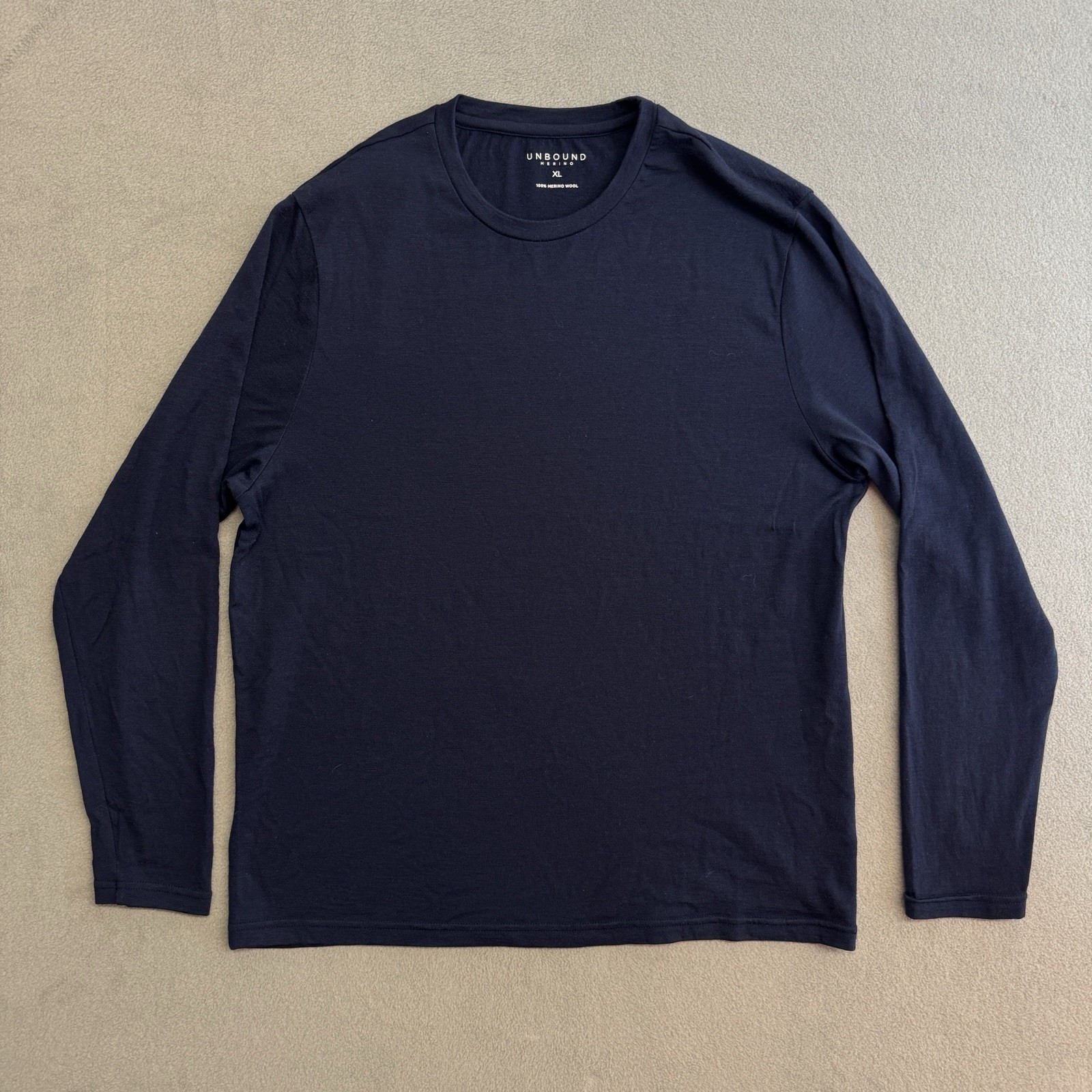 Unbound Merino Wool Shirt XL Men’s Long Sleeve Crew Navy Blue Comfort