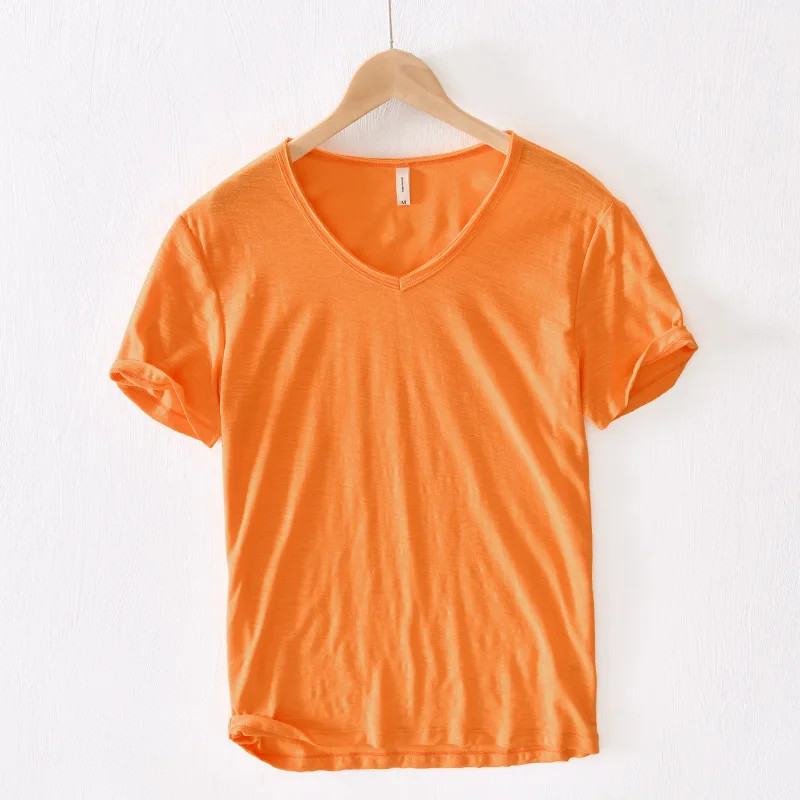 2025 New Mens T Shirt Pure Color V Collar Short Sleeved Tops Tees Men T-Shirt Sl