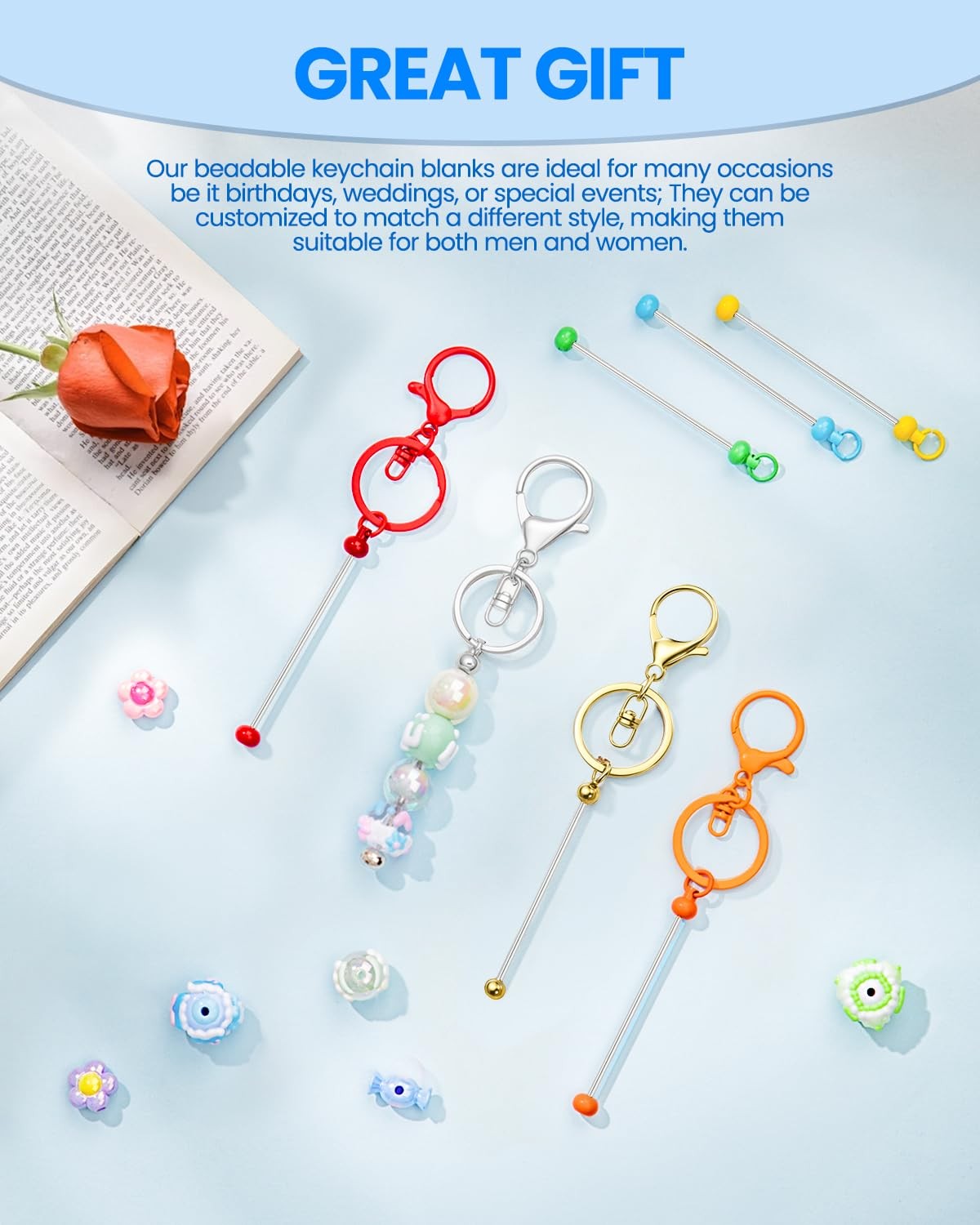 30pcs Beadable Keychains Keychain Bulk kit Cute Blank Bead Keychain Strip DIY... gallery
