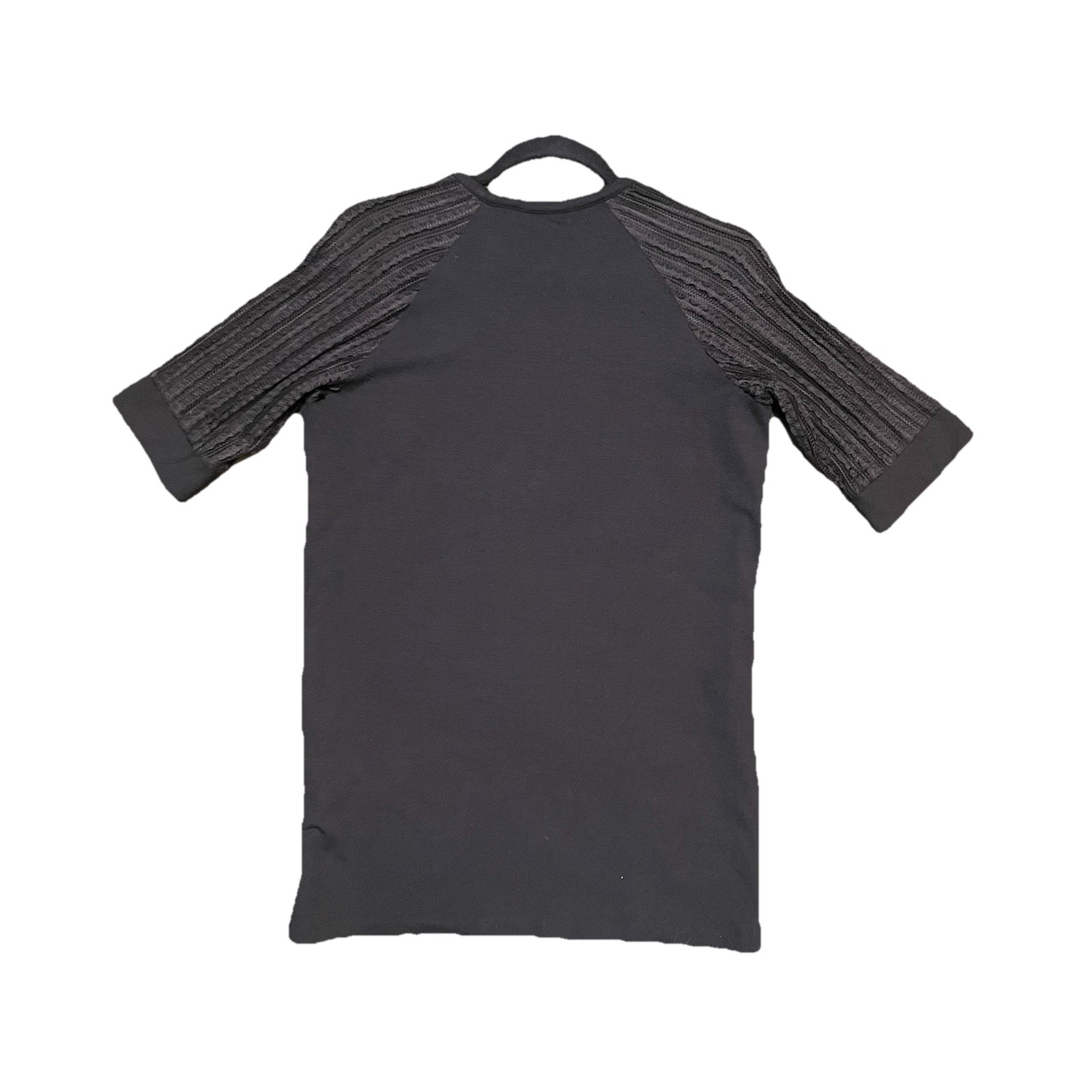 ORTTU Black Short Semi Sheer Sleeves Stretch Crewneck Shirt Men’s Size S gallery