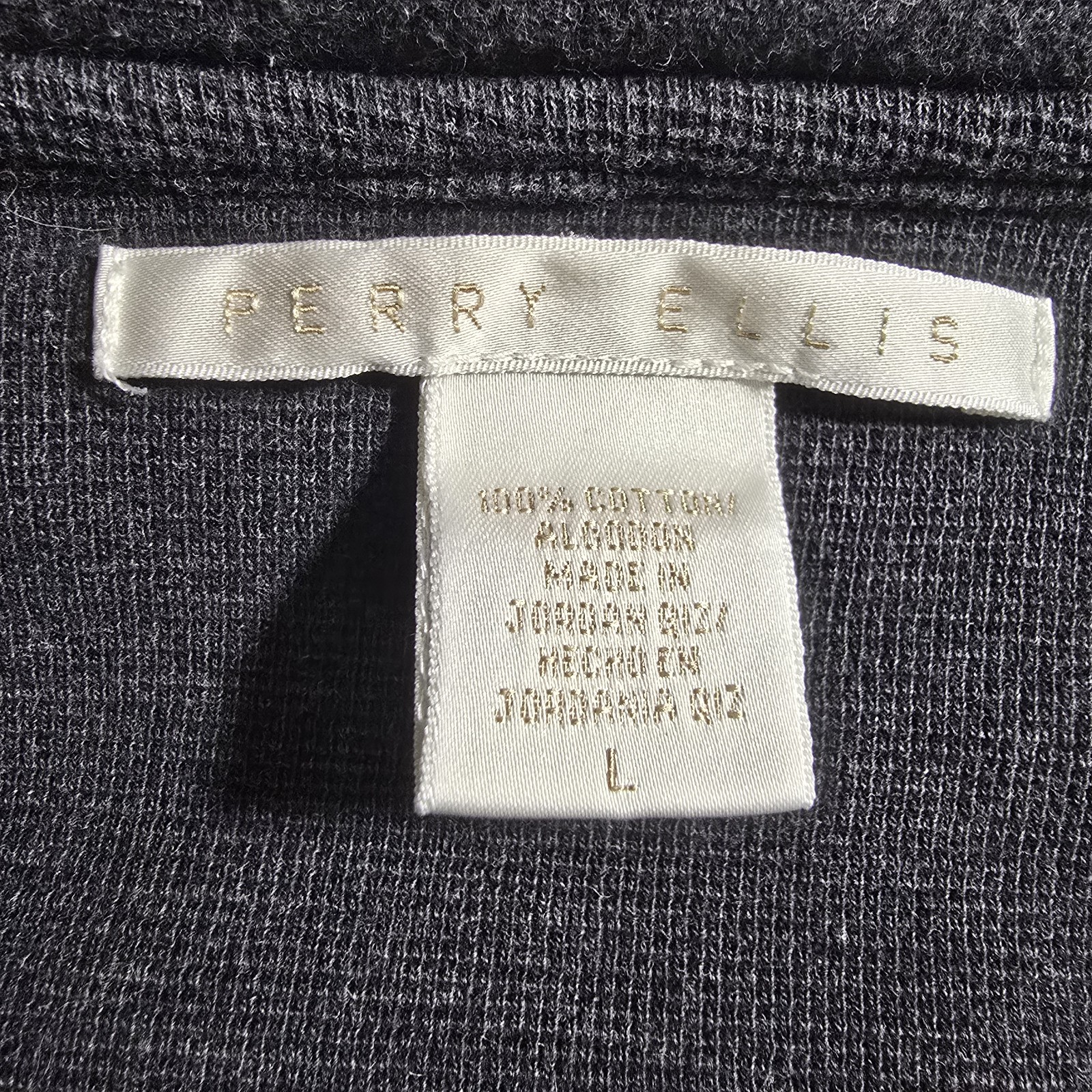 Perry Ellis Men’s Large Charcoal Gray Waffle Knit 100% Cotton Shirt Turkey gallery