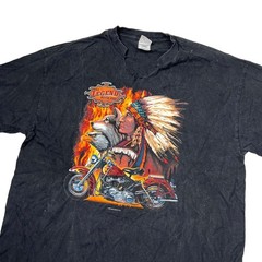 Vintage 2006 Hot Leathers Biker Eagle Flames Graphic Tee T-Shirt FLAW Black XL