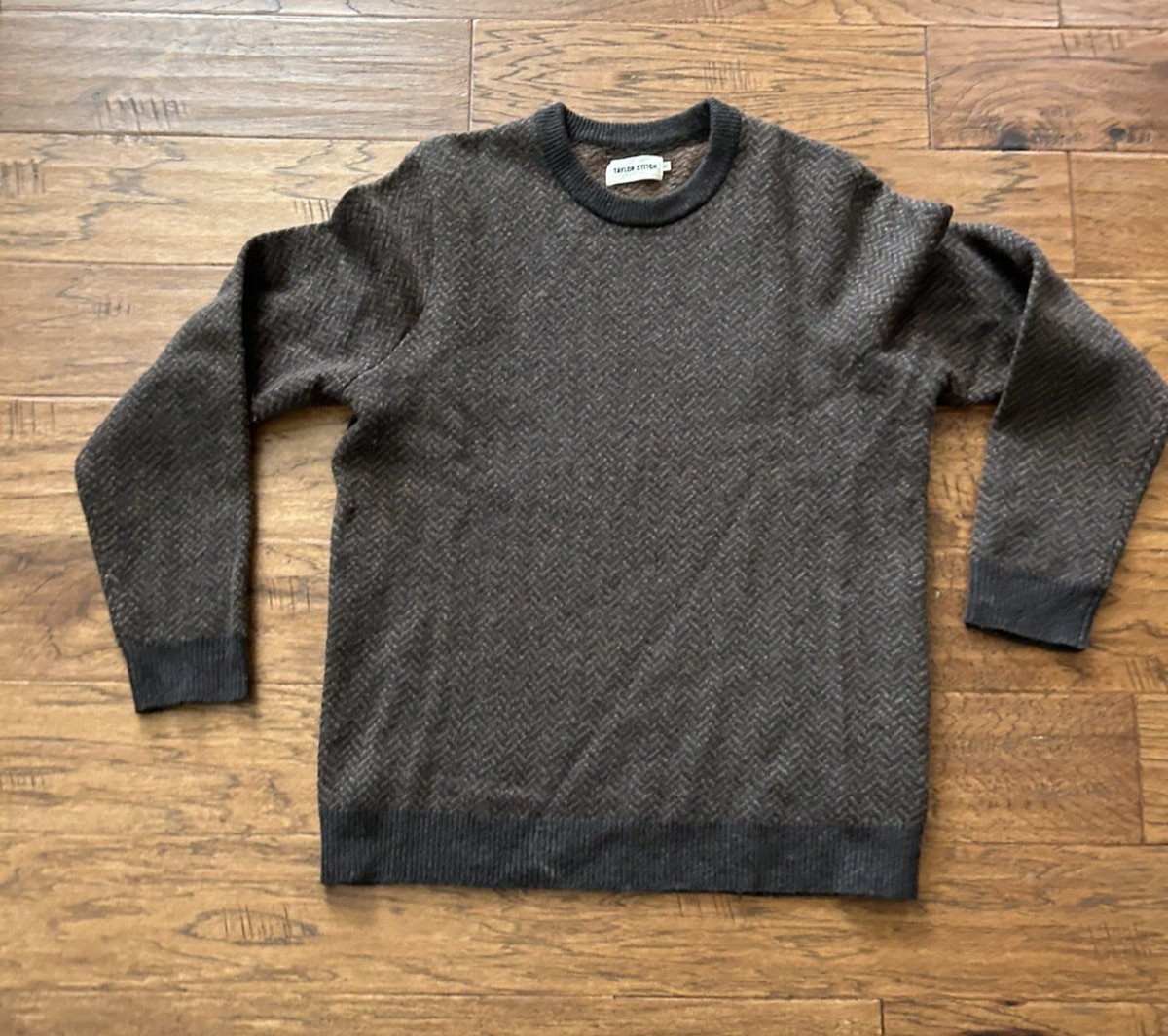 Taylor Stitch Eddy Crew Sweater Coffee Herringbone Merino Wool | 42 Large NWOT gallery