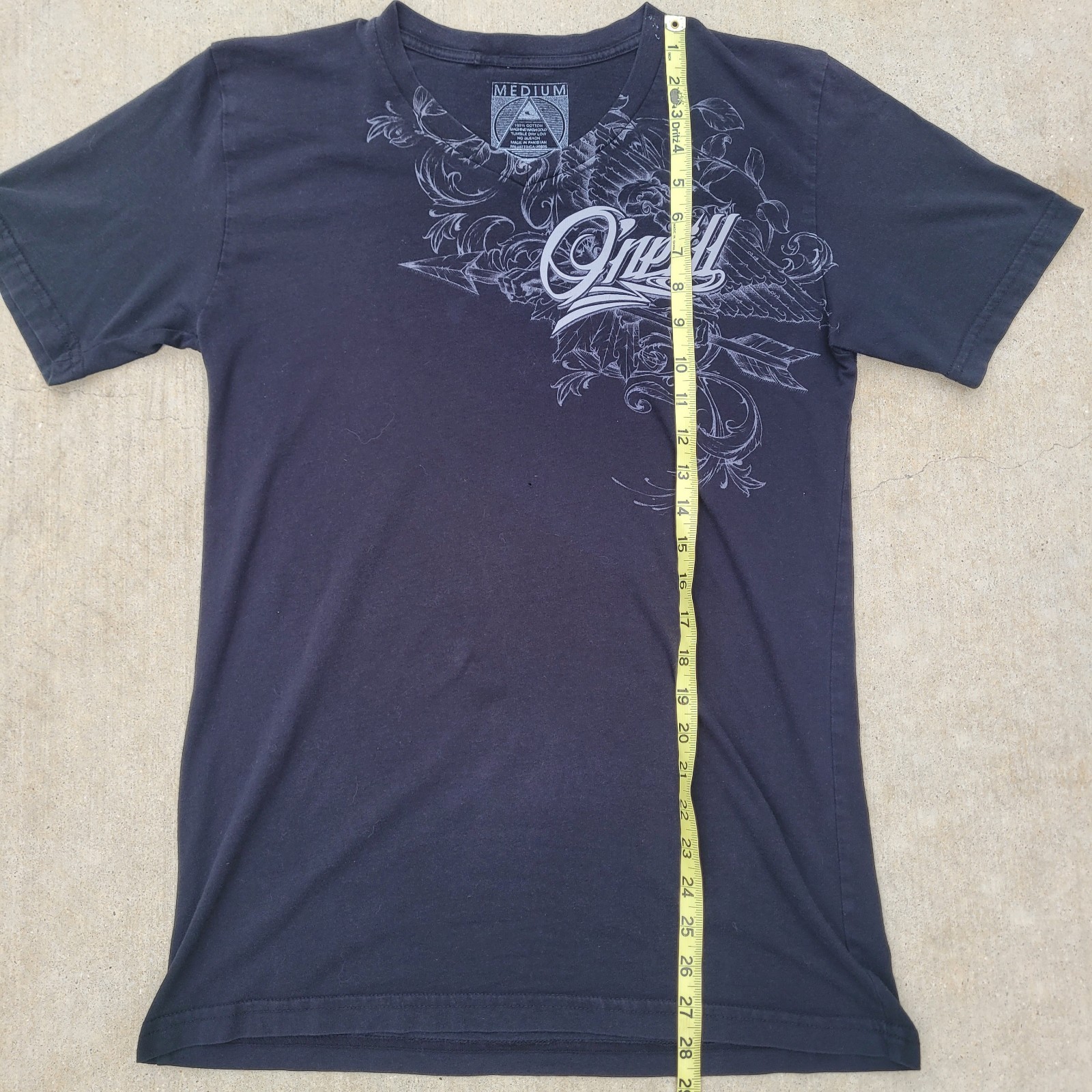 Y2K Oneill Mens V Neck T-Shirt Black Medium Short Sleeve Crew Neck Surf Wear gallery