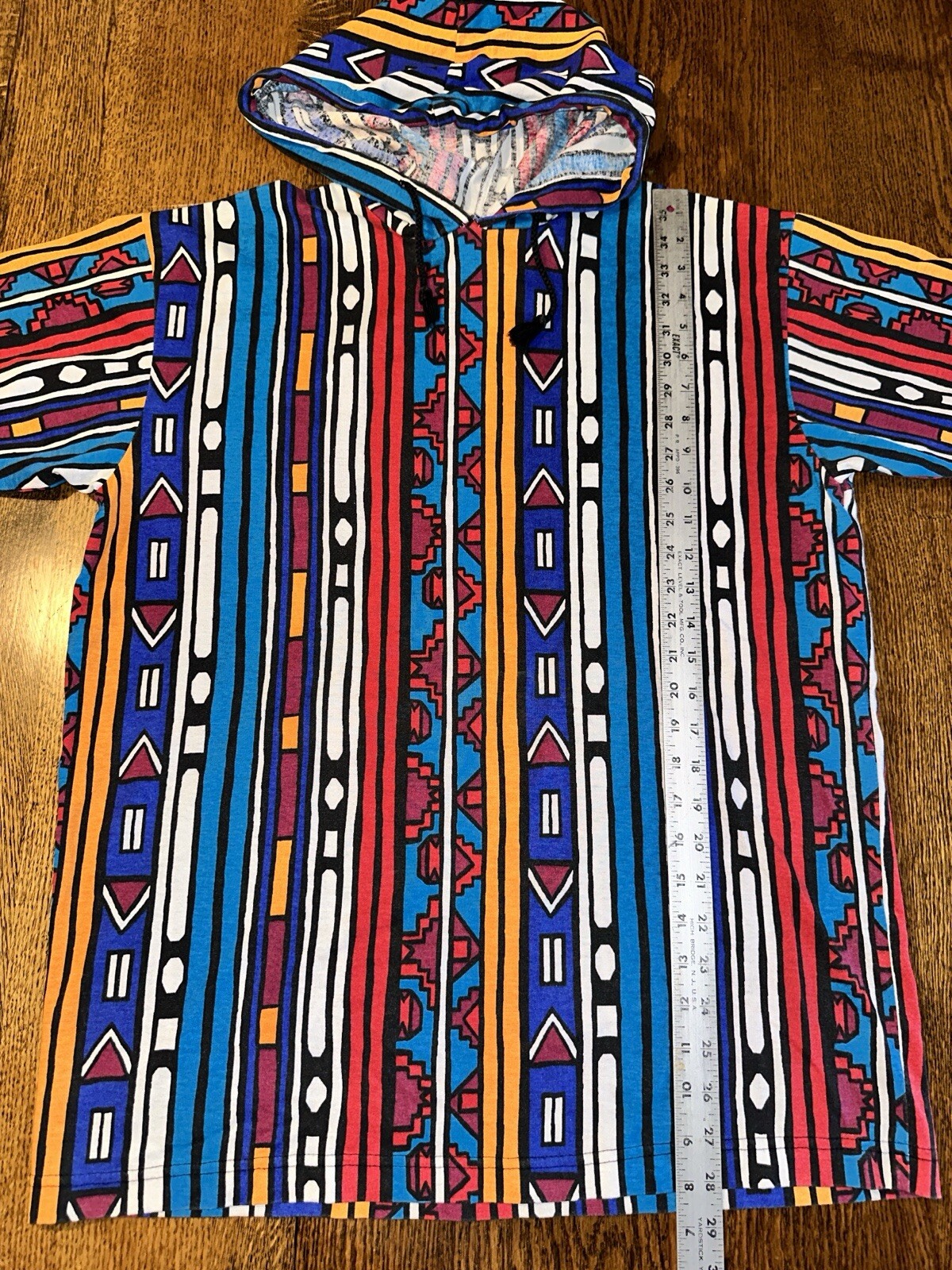 Vtg 80s 90s Tribal Hooded T Shirt Hip Hop Streetwear Oversized Medium Colorful gallery