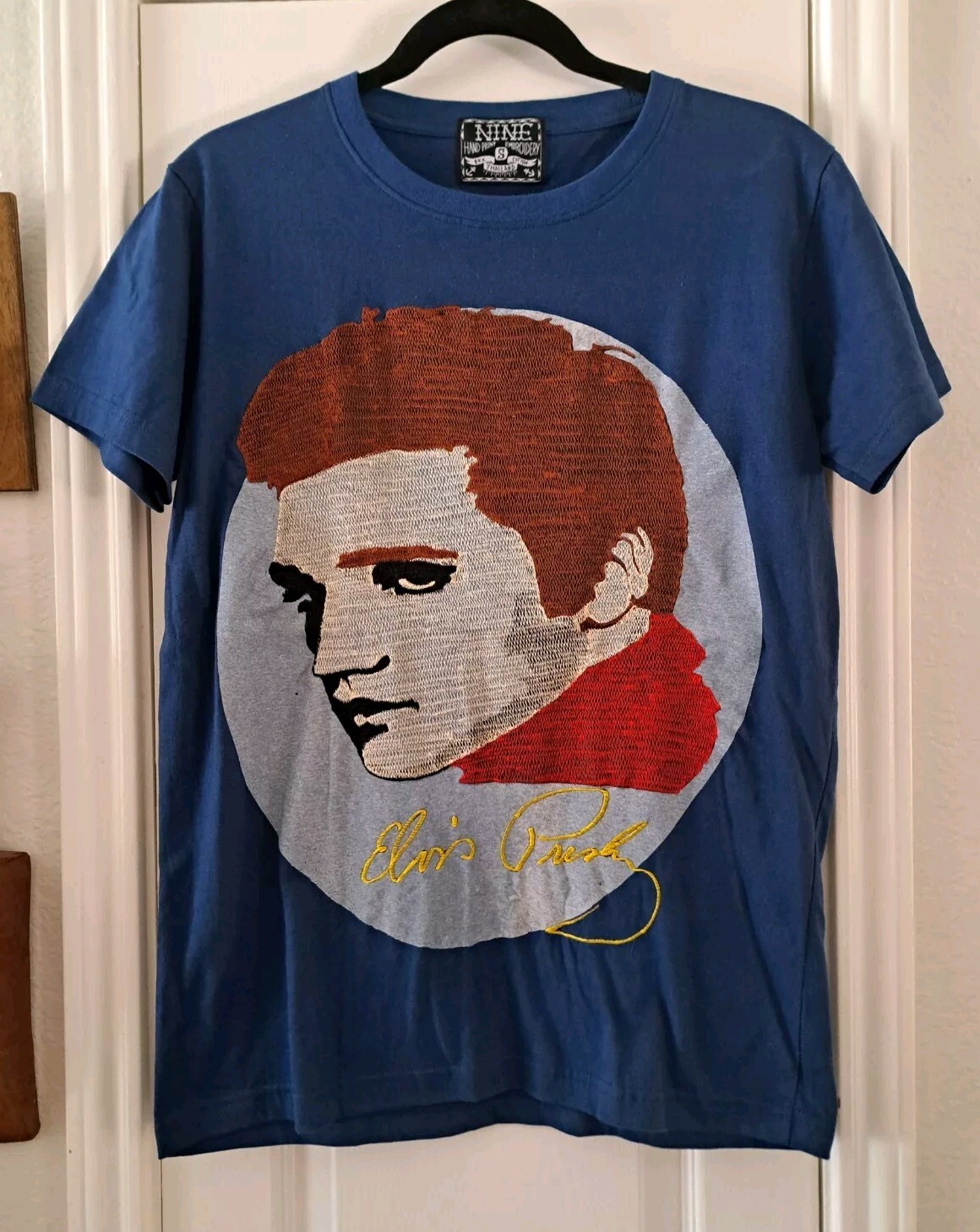 Embroidered Hand Printed Elvis Presley T Shirt Cotton Thailand Unique Rare Small