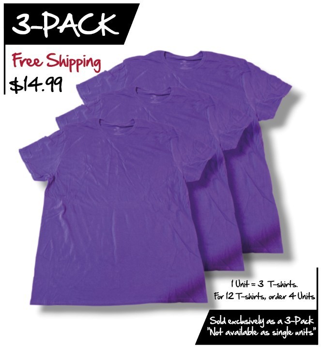 3-Pack Crew Neck T-Shirt | Short Sleeve | Classix UNISEX Tee | Purple Size “XL”