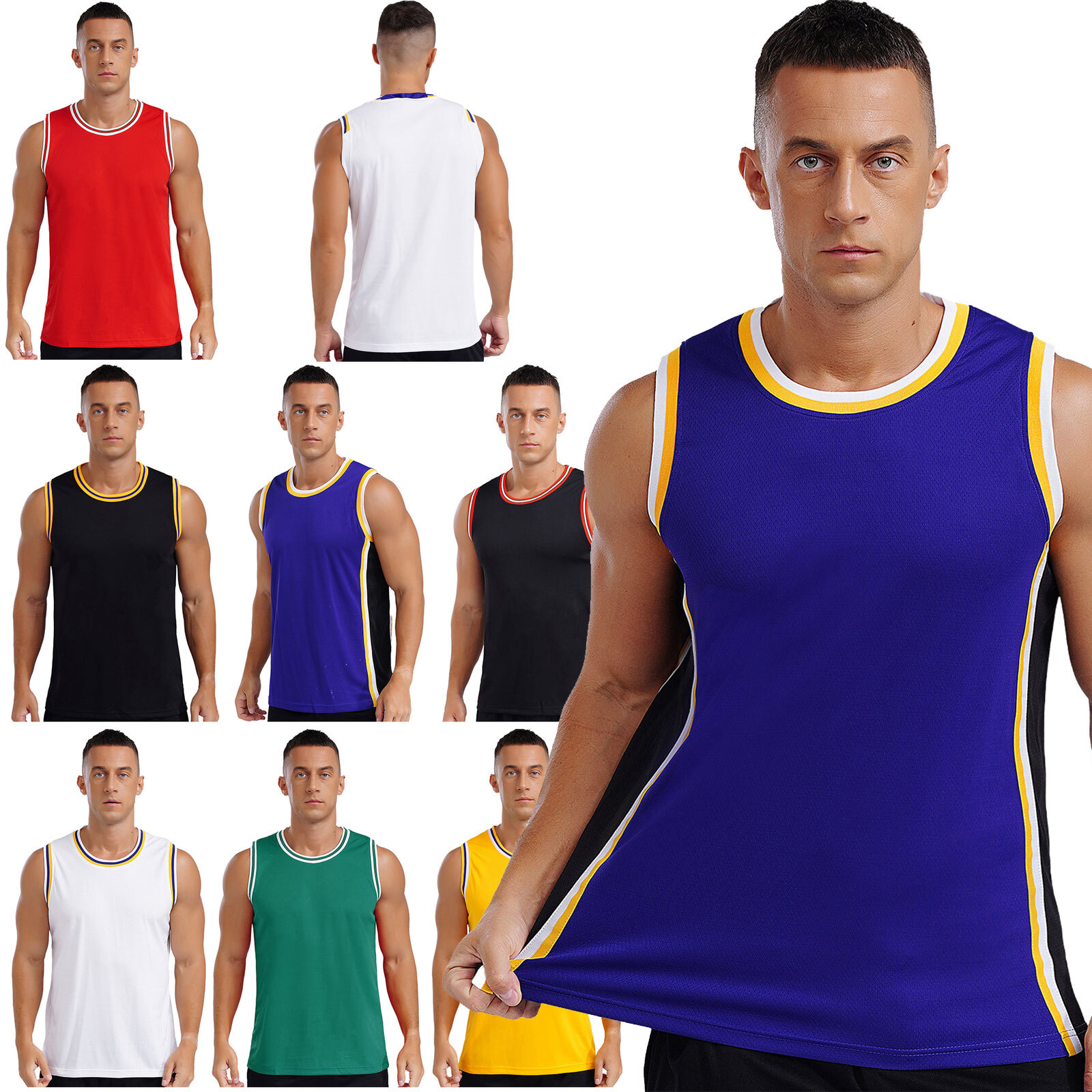 Mens Jersey Breathable Top Outdoor Vest Athletic Tank Round Neck T-shirt Gym gallery
