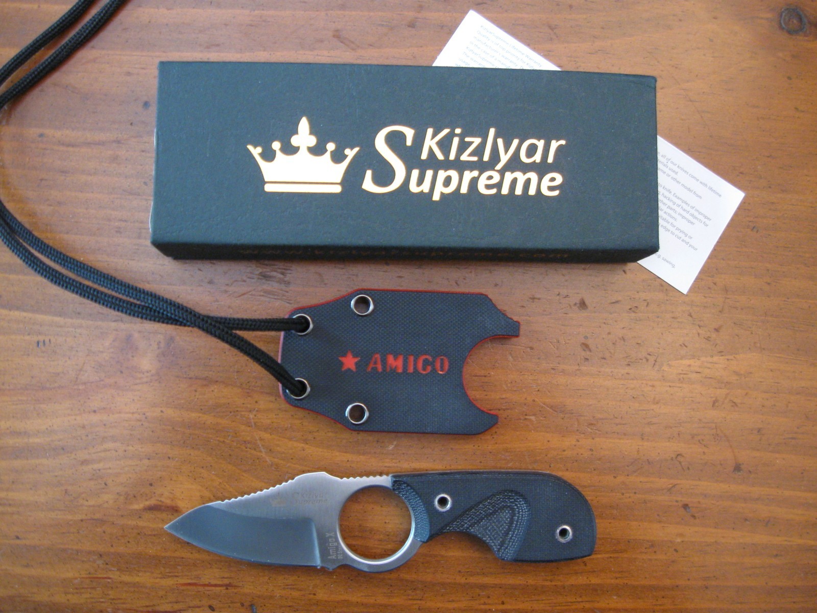 Kizlyar Supreme Amigo Neck Ring Fixed Blade Knife EDC D2 Steel G10 Handle New