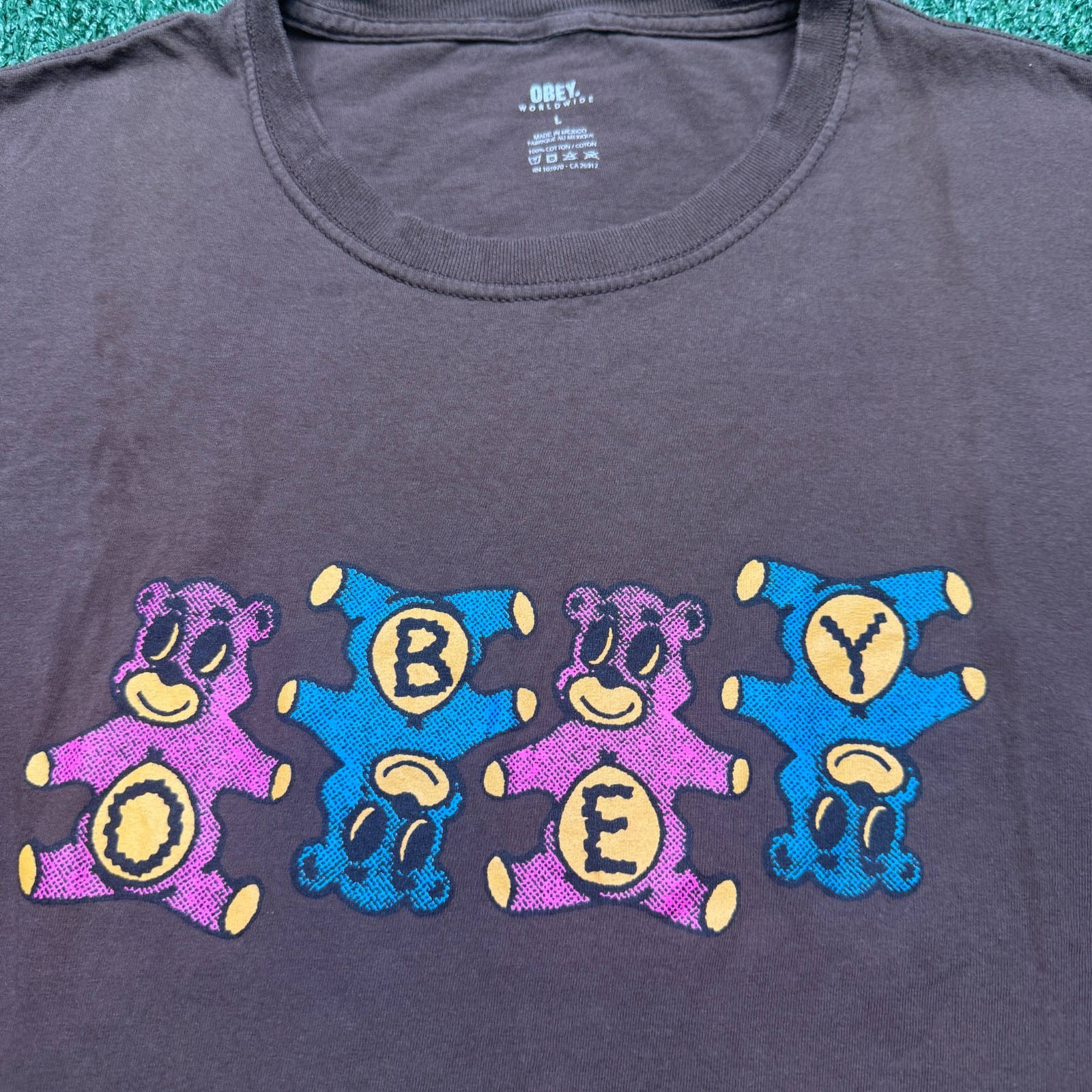 Obey Mens Shirt Size L Brown Short Sleeve Teddy Bear Graphic Tee Streetwear gallery