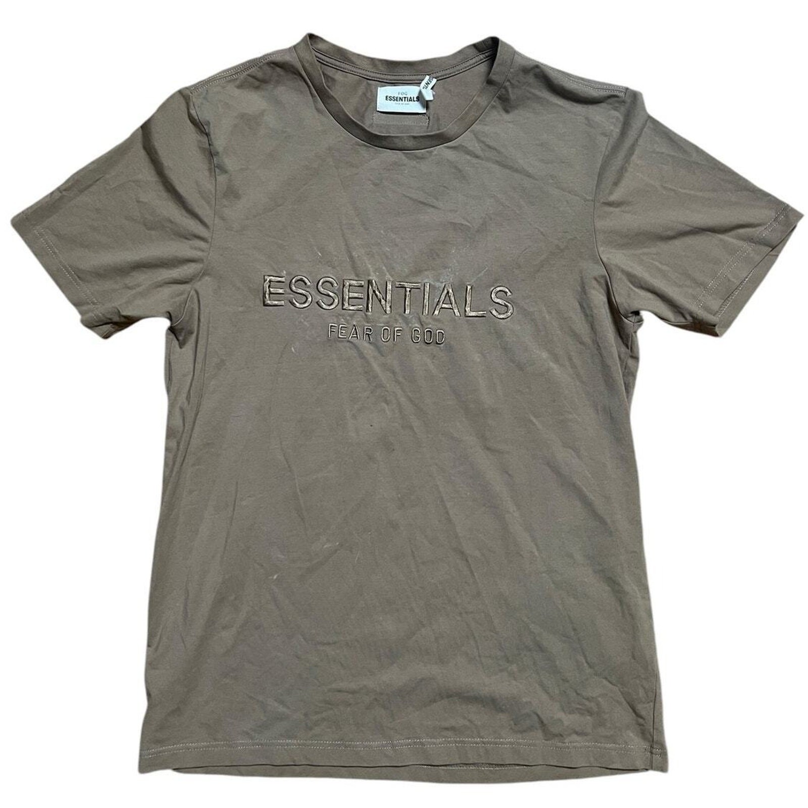 Essentials Inspired Fear of God FOG Tan Text T Medium Shirt *Minor Stains* gallery