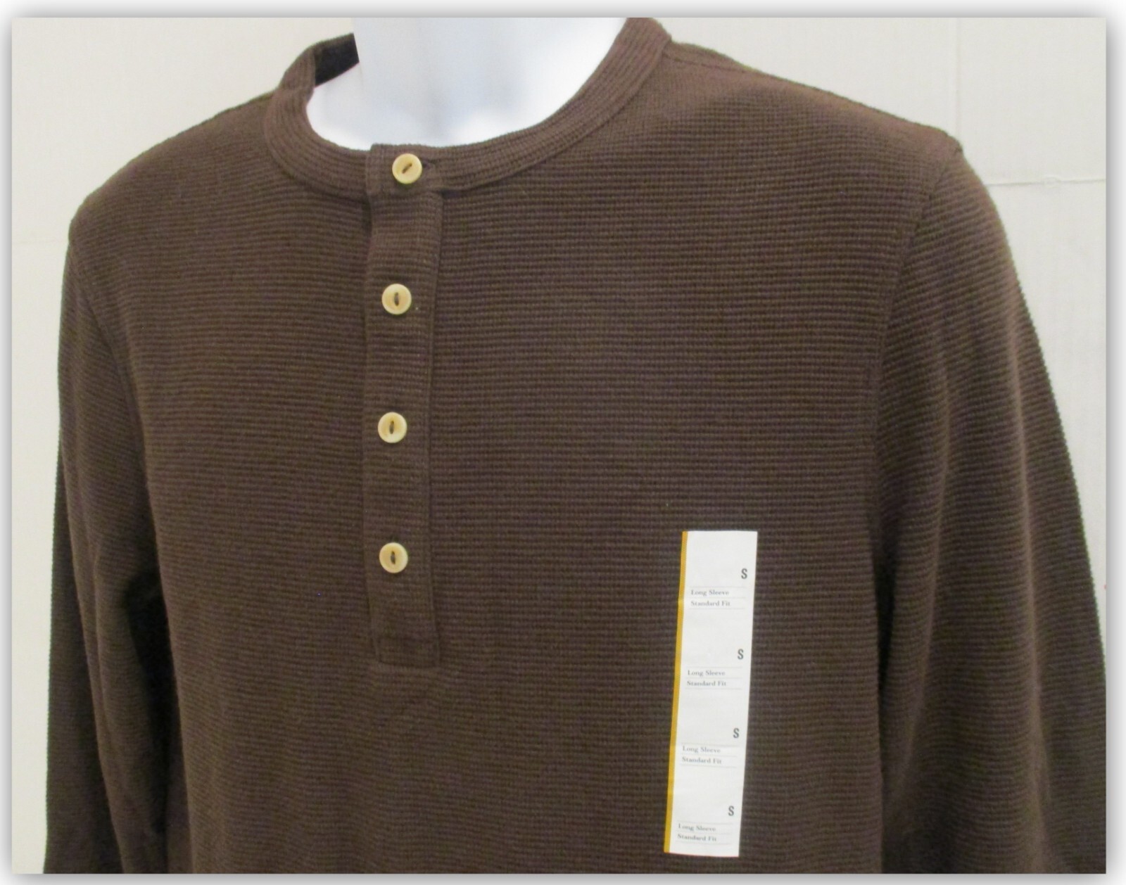 Long Sleeve Textured 4 Button HENLEY Shirts Goodfellow Tan / Brown / Green gallery