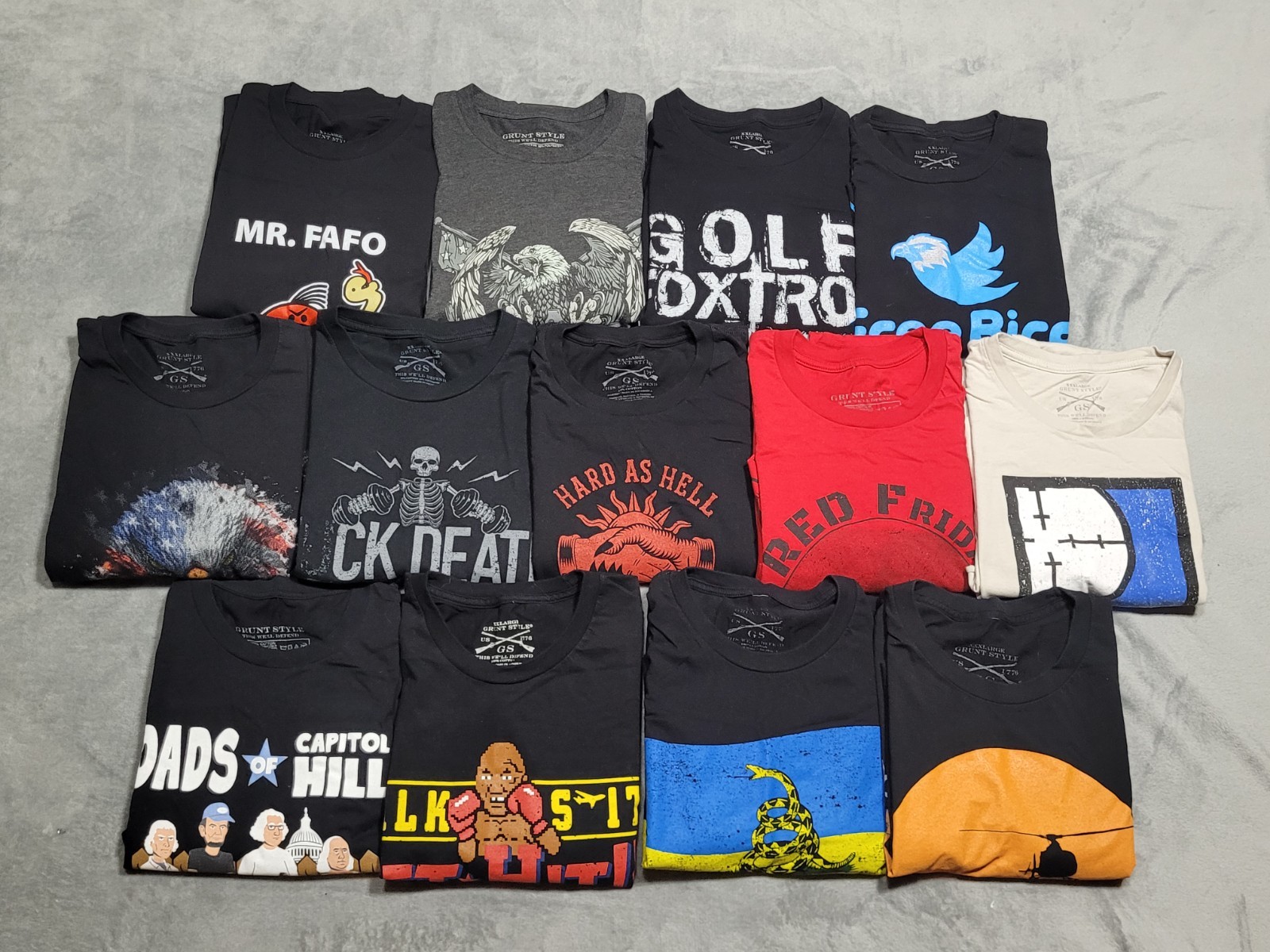 Lot of 13 Grunt Style Nine Line Shirts Size 2XL American Flag Military**See Pics gallery