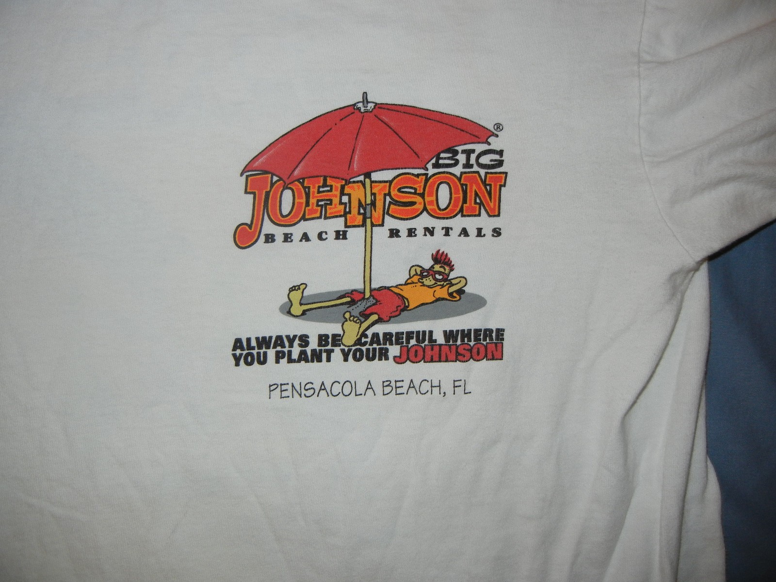 VTG Big JOHNSON t-shirt Beach Rentals LG white humor sex gallery