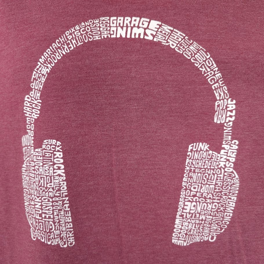 Music T Shirt Mens Size 2XL Red Headphones Musical Genre Word Art gallery