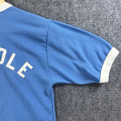 VTG 70s Nylon Mesh Flock Printed V Neck Jersey Mens M Blue Baseball Football