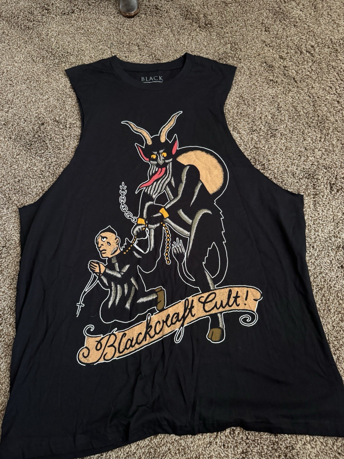 Vintage Black Craft Cult Gothic Krampus Custom Cut Off Unisex Tshirt Size XL gallery