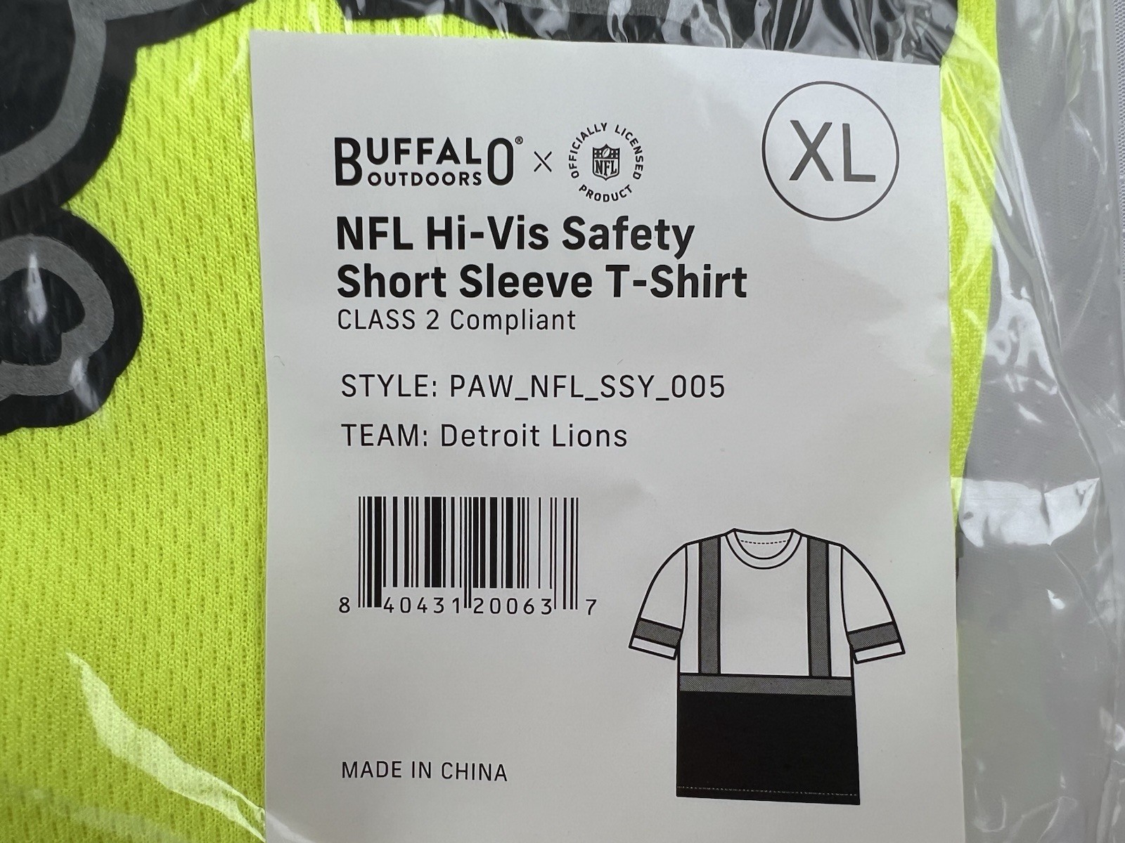 Buffalo Outdoors NFL Hi-Vis Safety T-Shirt Men’s XL Detroit Lions ANSI Class 2 gallery