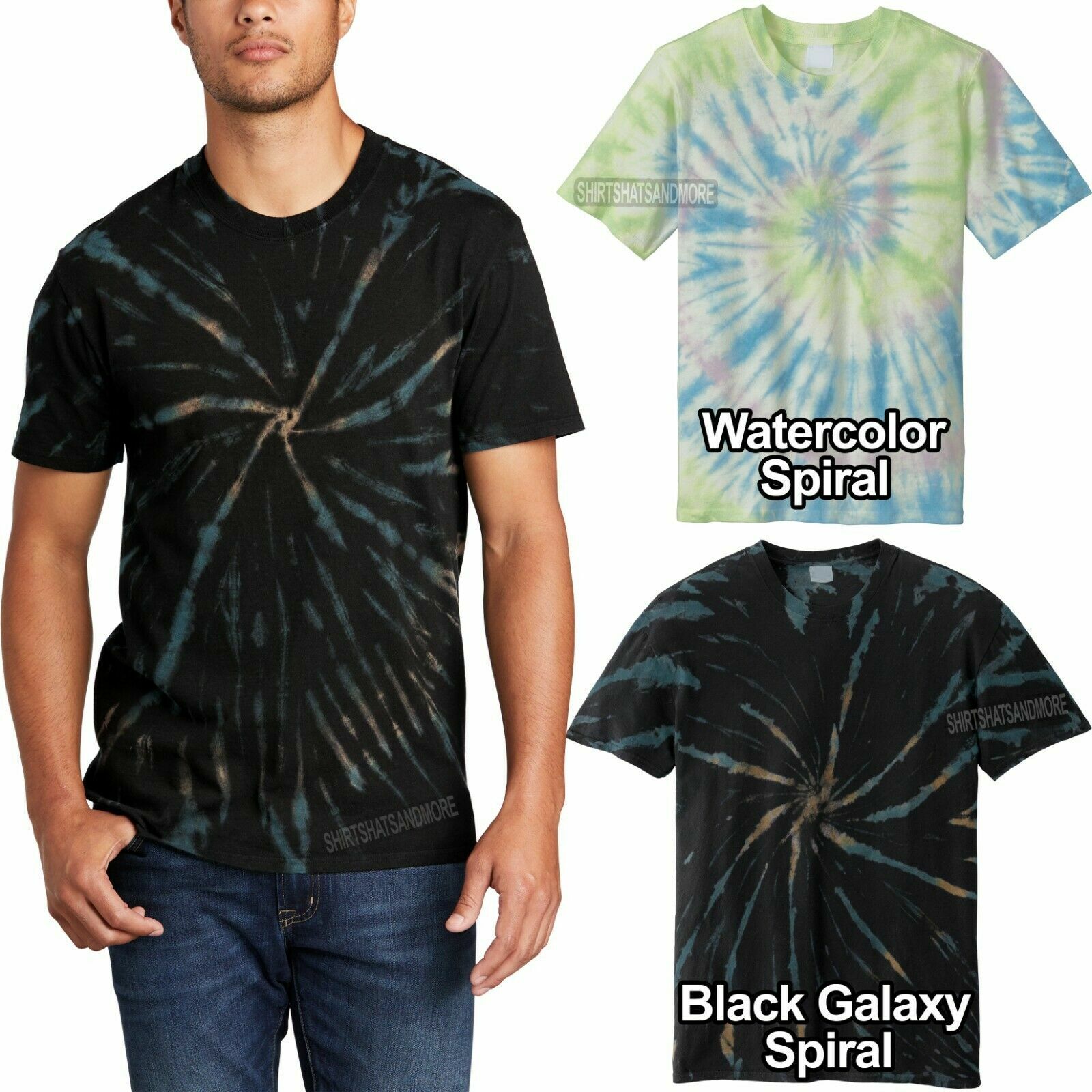 Tie Dye Mens T-Shirt Tye Dyed Tee GALAXY & WATERCOLOR Spiral S M L XL 2X 3X 4X gallery