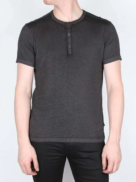 John Varvatos USA Men Charcoal Grey Heather Short Sleeve Duke Henley - NWT gallery