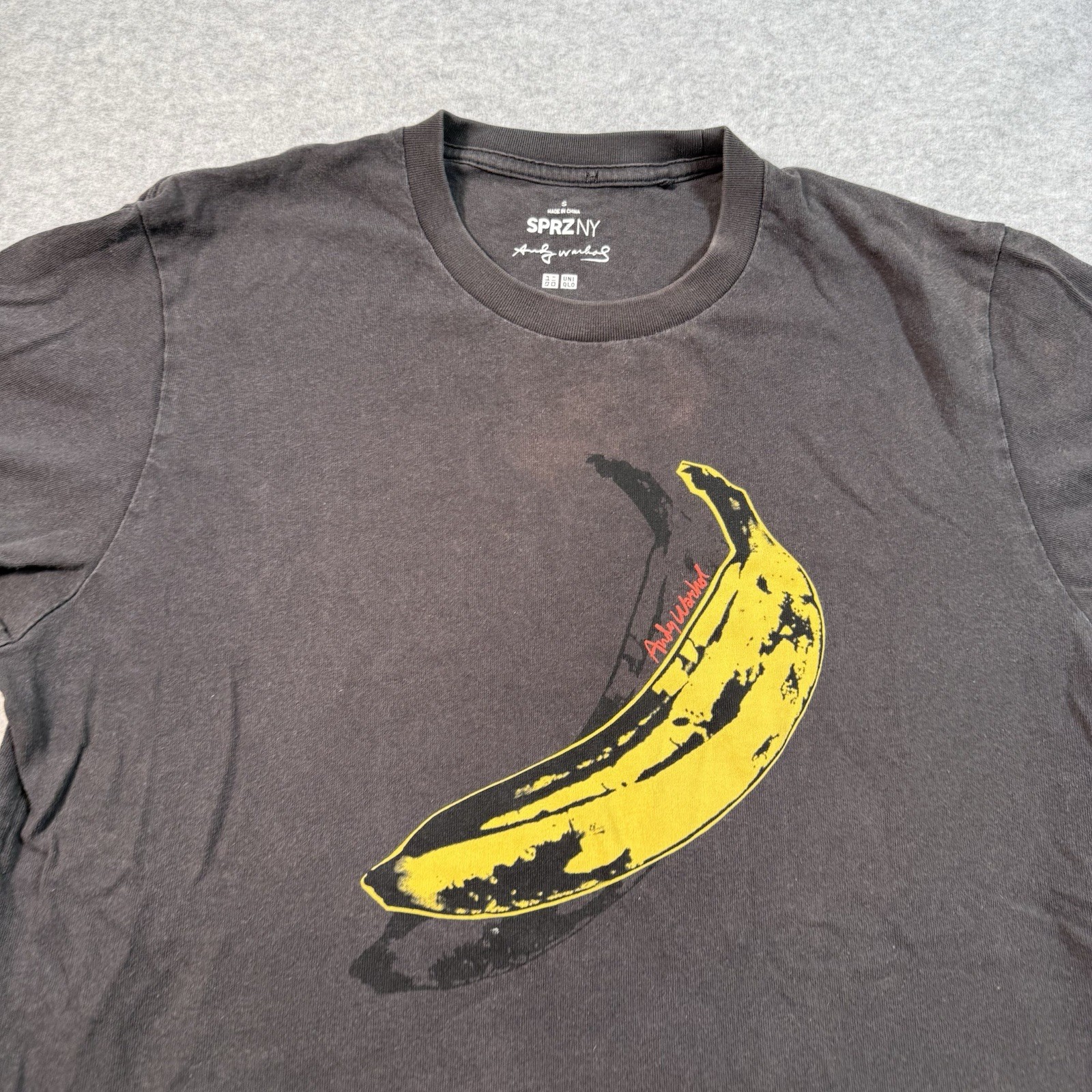 VTG UNIQLO SPRZ NY Andy Warhol Banana T-Shirt Mens Sz Small Black Single Stitch gallery