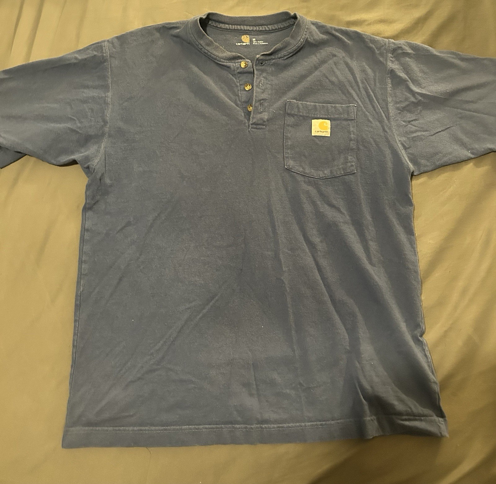Henley Carhartt Vintage Short Sleeve Pocket T-Shirt Size Medium Navy Blue