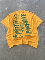 Hellstar Studios Path To Paradise Jesus Tee Golden Yellow Green Print Cross New