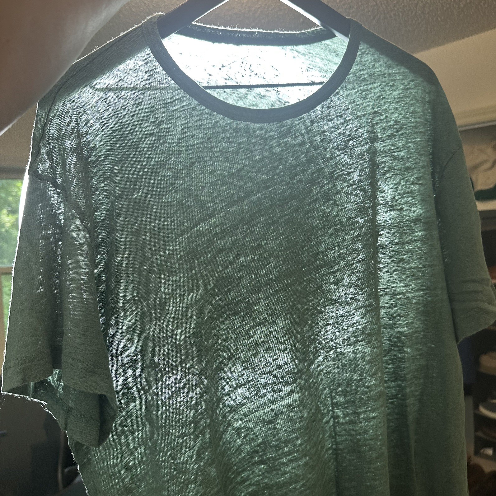 Alex Crane 100% Linen T Shirt Mens XL Essential Knit Sun Tee Jade Green Thin gallery
