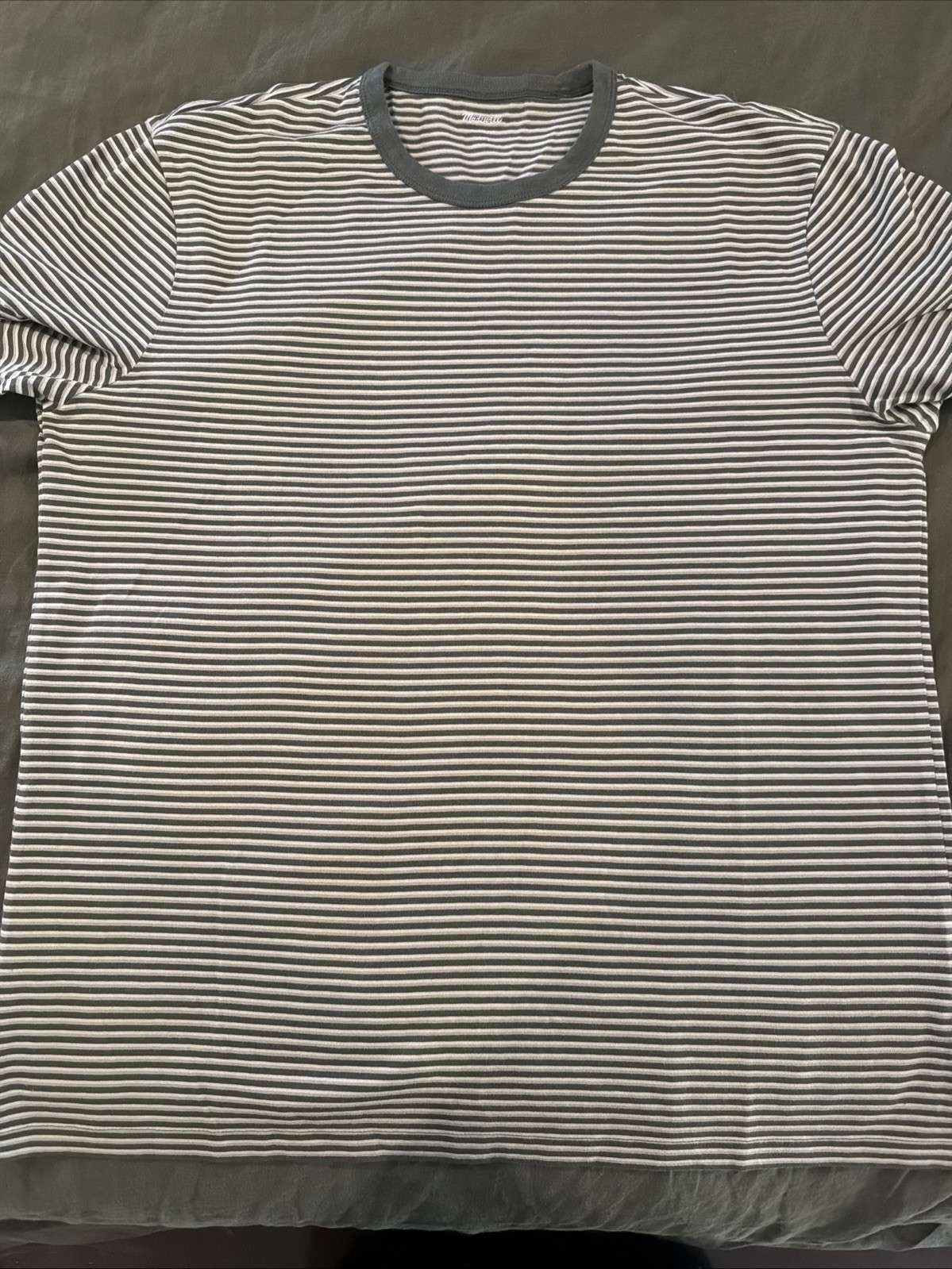 NWT Madewell Mens Garment Dyed Allday Crewneck Tee Green Stripe Size Large NM162