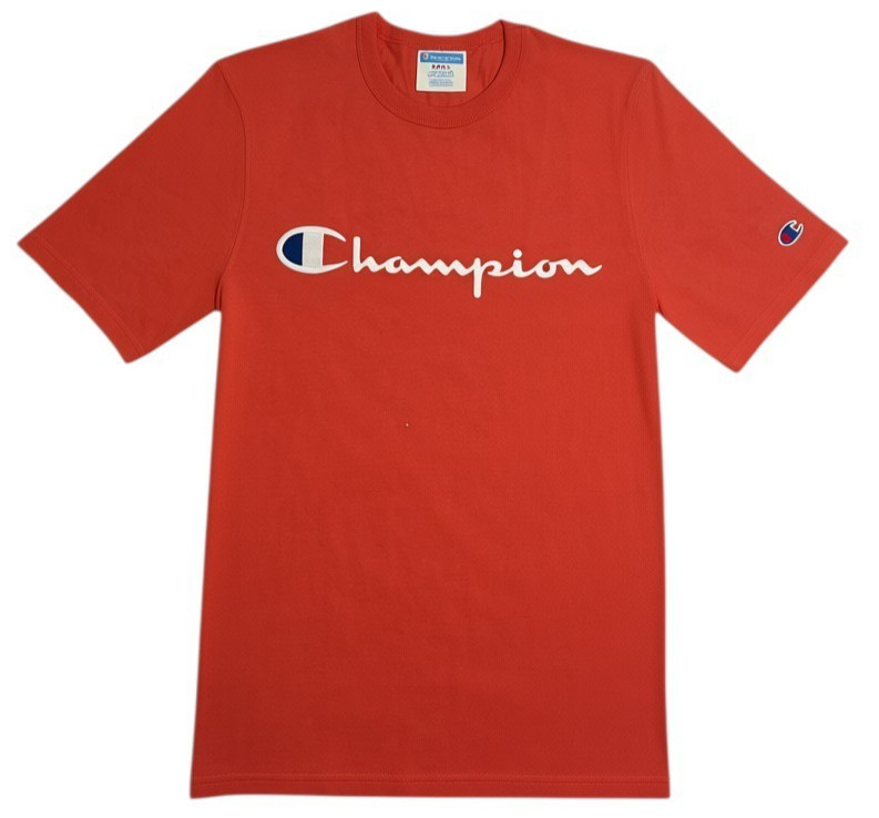 Champion Heritage Script Logo T-Shirt Men’s Small Groovy Papaya Orange NEW