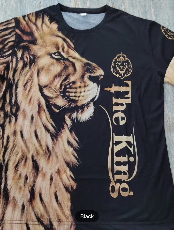 Men's Trending Crew Neck Short Sleeve Black Animal Print T-Shirt Size Large New gallery