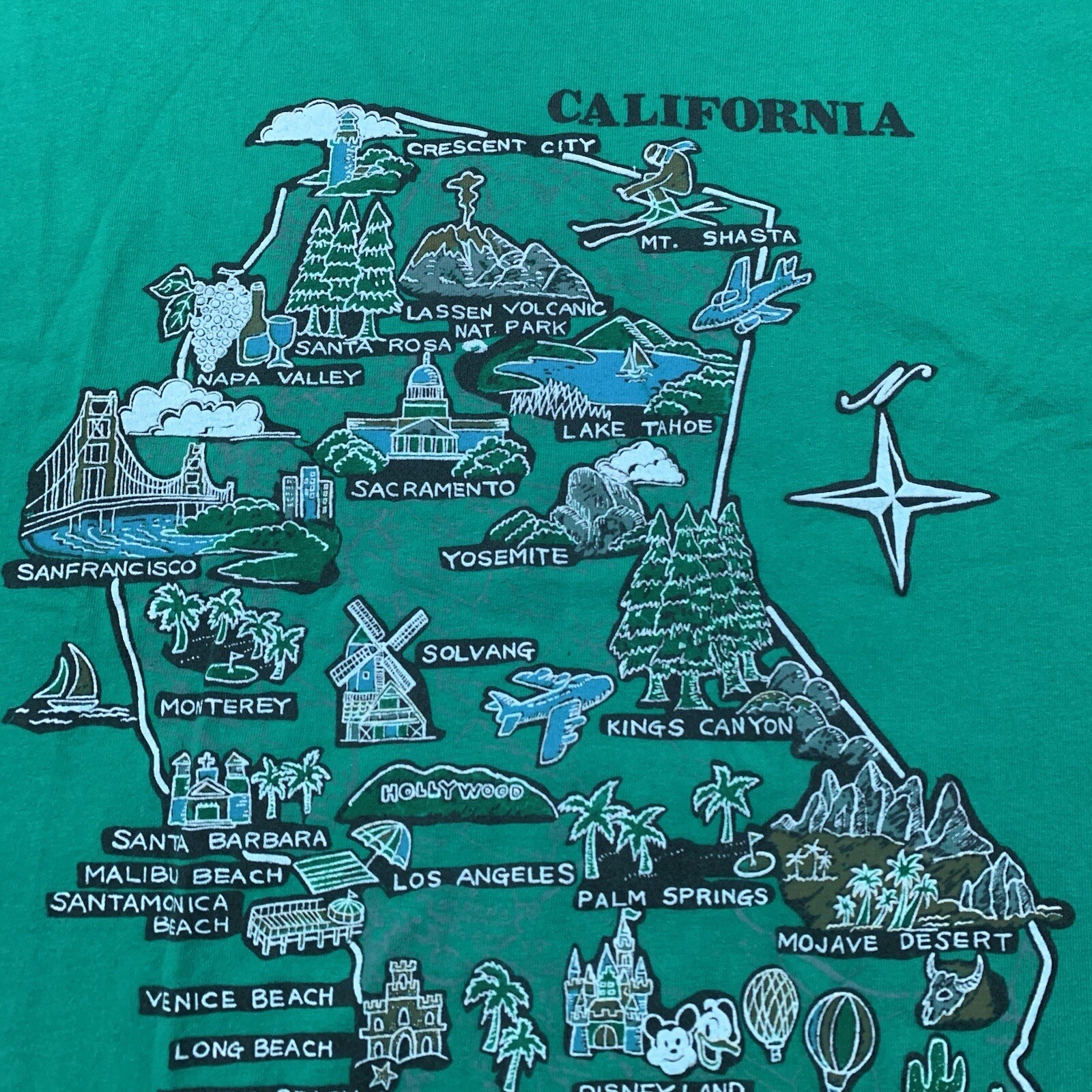Vintage California Tourist Map Shirt Green Mens Size Large Souvenir Graphic Tee gallery