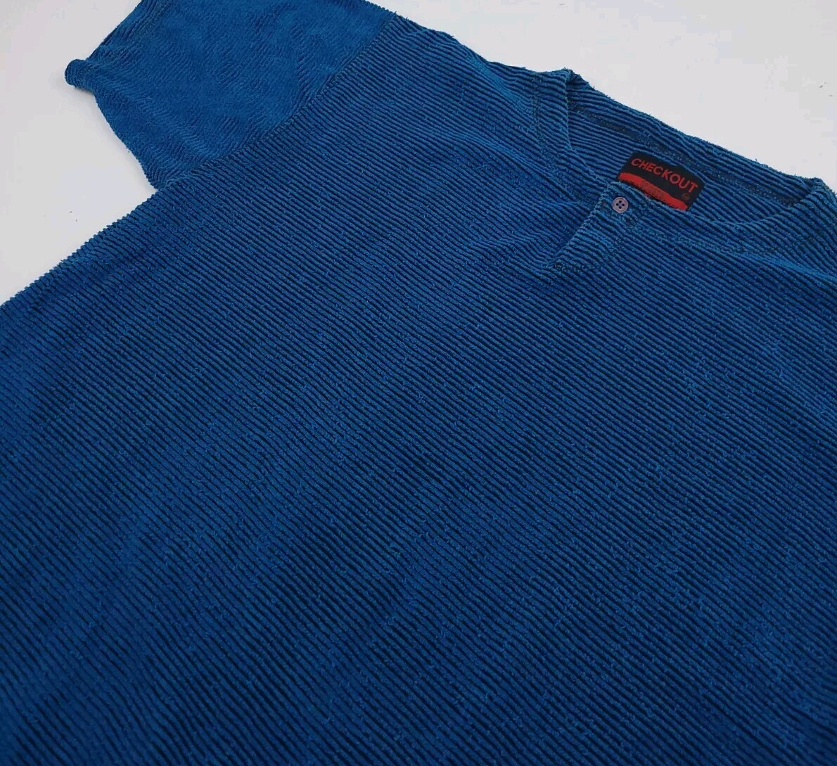 Vintage 90s Checkout Sports Cotton Corduroy Ribbed Texture Button Shirt Vtg USA gallery