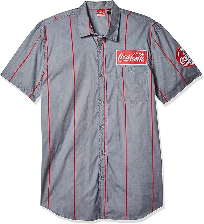 Official Coca-Cola Men's Striped Button Up Work Shirt with Logo Patch New gallery