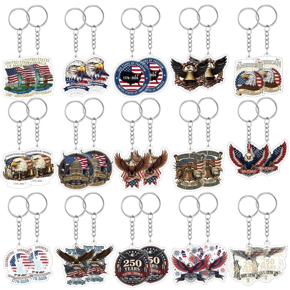30 Pcs 250th Anniversary Patriots Keychain America Souvenirs Gift Bulk 1776-2…