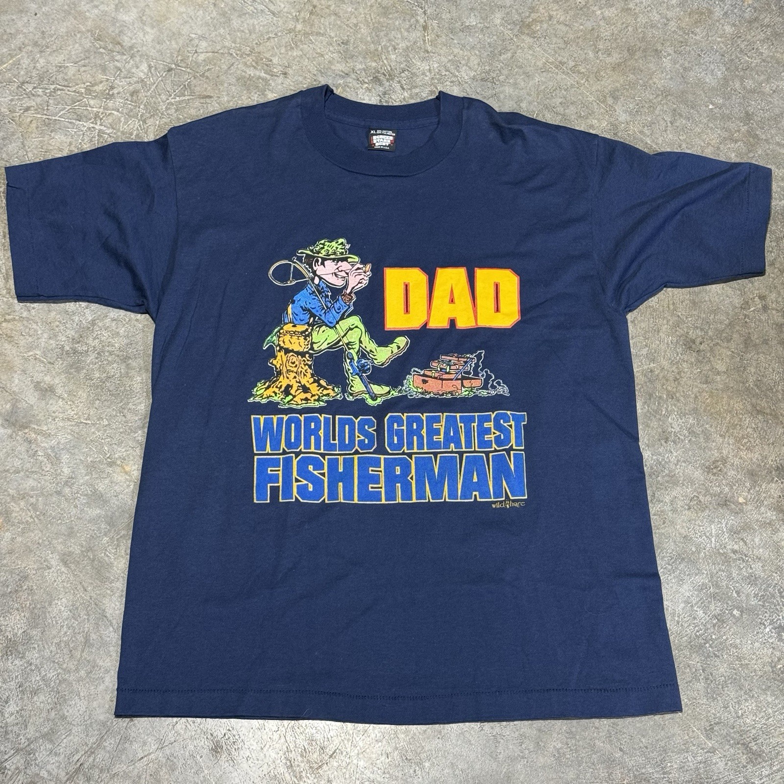 Dad World’s Greatest Fisherman Fishing Vintage Single Stitch Blue T-Shirt XL gallery